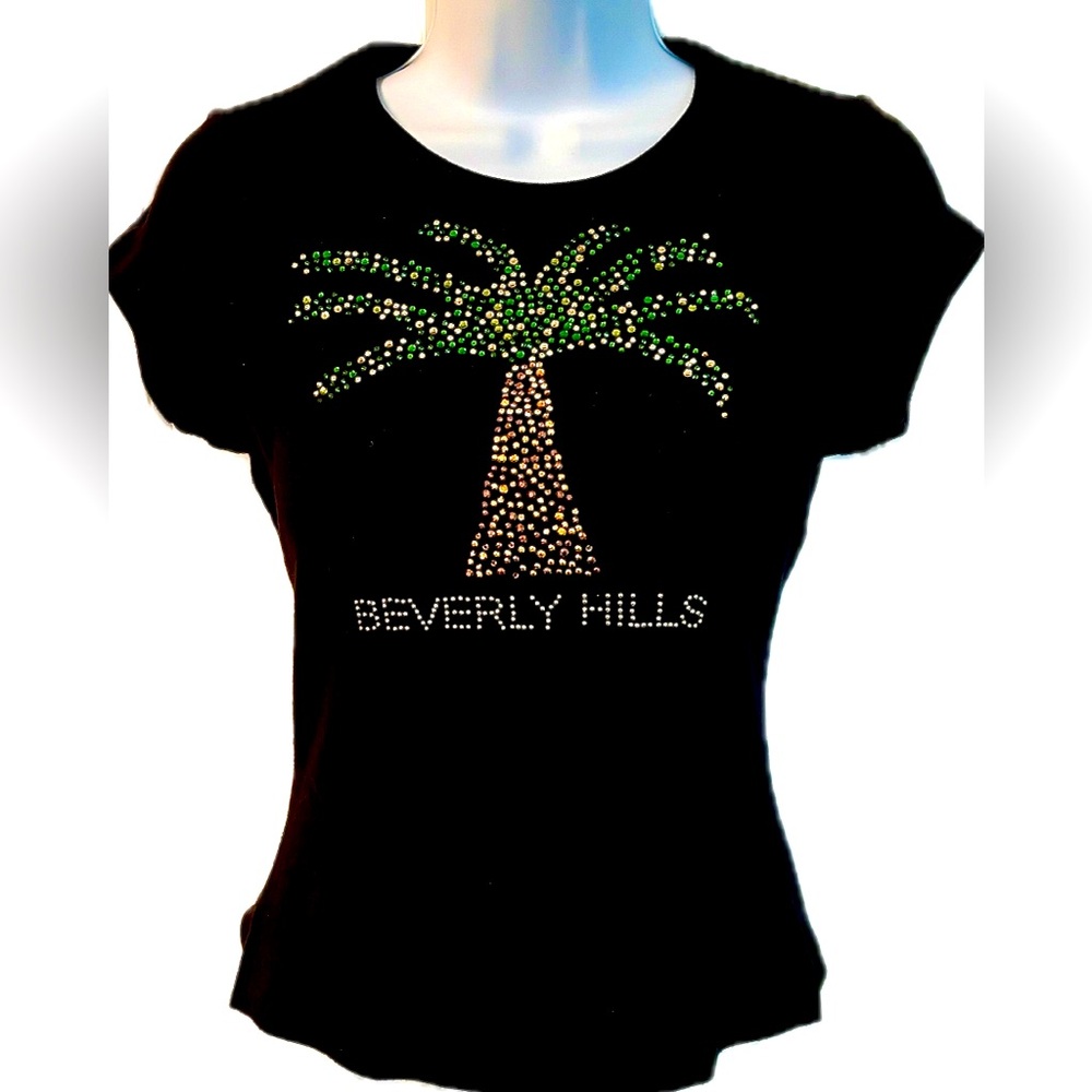 Beverly Hills Black Tee with Palm Tree 🌴 Rhinestones